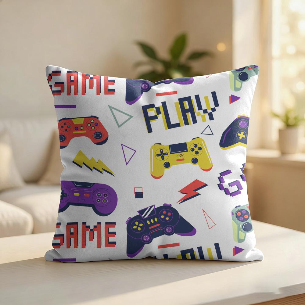 Cool Gaming Pattern Cushion Cover Silky Short Plush Invisible Zipper Dustproof Sofa Pillow Case For Home Decor