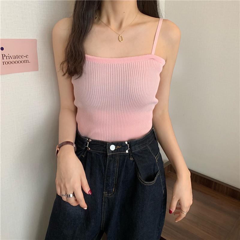 Летняя новая женская корейская версия все подходящего тонкого сексуального пряного простого трикотажного маленького жилета снизу халтер топа