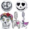 Skull Beads Charms 100% 925 Sterling Silver Fit Original Bangle & Charm Bracelet Necklace Women Fine Jewelry Halloween Gift