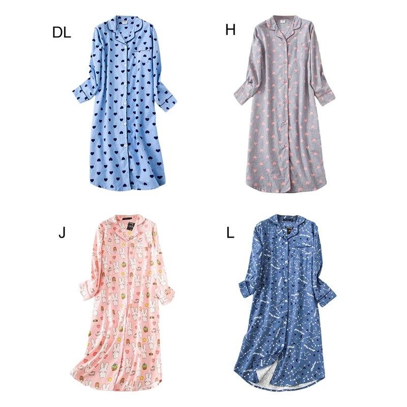 Женская ночная рубашка на пуговицах, хлопковая ночная рубашка с длинными рукавами и милым сердечком, пижамный топ, одежда для сна с воротником-бойфрендом