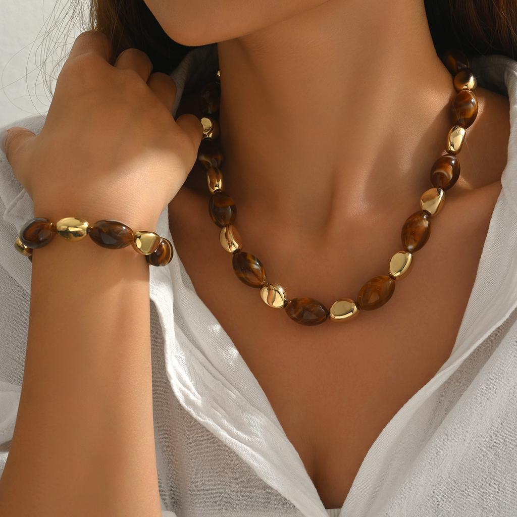 Maillard Style Resin Oval Geometric Necklace Set Premium Sweater Chain Fashion Versatile Jewelry Set