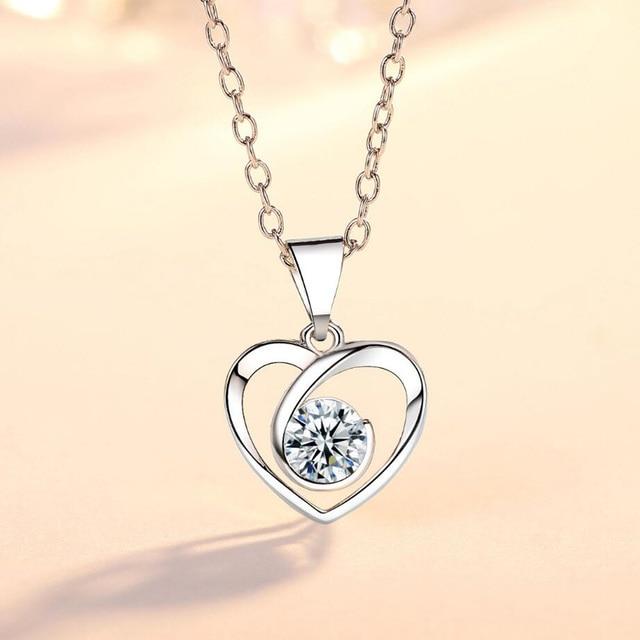 New Luxury Crystal CZ Heart Pendant Choker Necklace 925 Sterling Silver Chain Necklaces For Women Wedding Jewelry Gifts