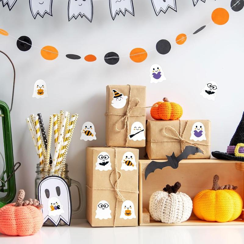 500Pcs/Roll Funny Halloween Decorative Stickers Cute Pumpkin Ghost Skull Spider Bat Label Decal Graffiti Stickers Diy Phone