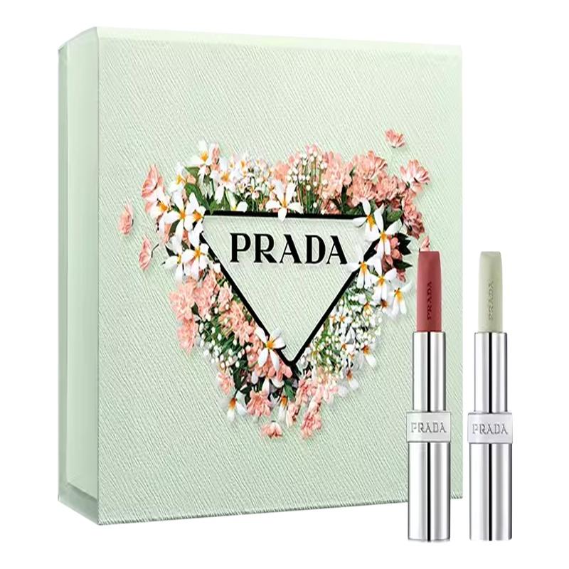 Prada Помада Весенняя лимитированная помада, двухцветная помада Красочная ламинированная легкая помада #B107 нюдовый коричневый 3,8 г + бальзам для губ #U000 3,8 г