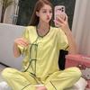 Crew neck cardigan with a sophisticated look, pajamas, short-sleeve long pants, thin style, ladylike style, new Chinese style outerwear, loungewear