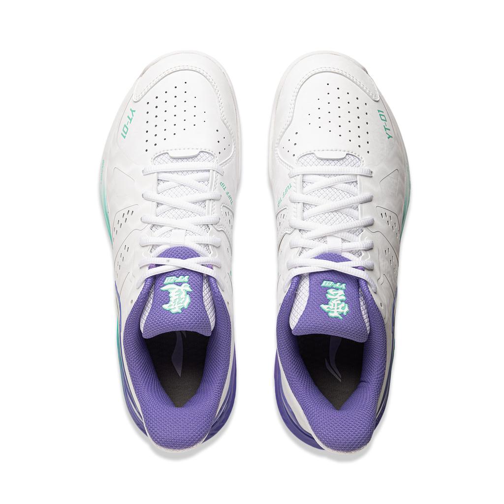 Li Ning резиновые мягкие эластичные удобные нескользящие износостойкие дышащие легкие низкие туфли для бадминтона унисекс белые фиолетовые AYZU017-1