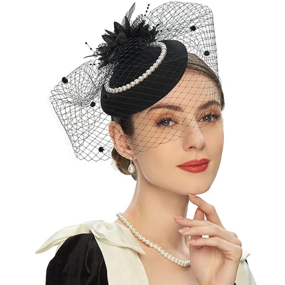 Шляпы 20-х 50-х годов, винтажные чародеи для женщин, шляпы для чаепития с повязкой на голову с сетчатой ​​вуалью из перьев