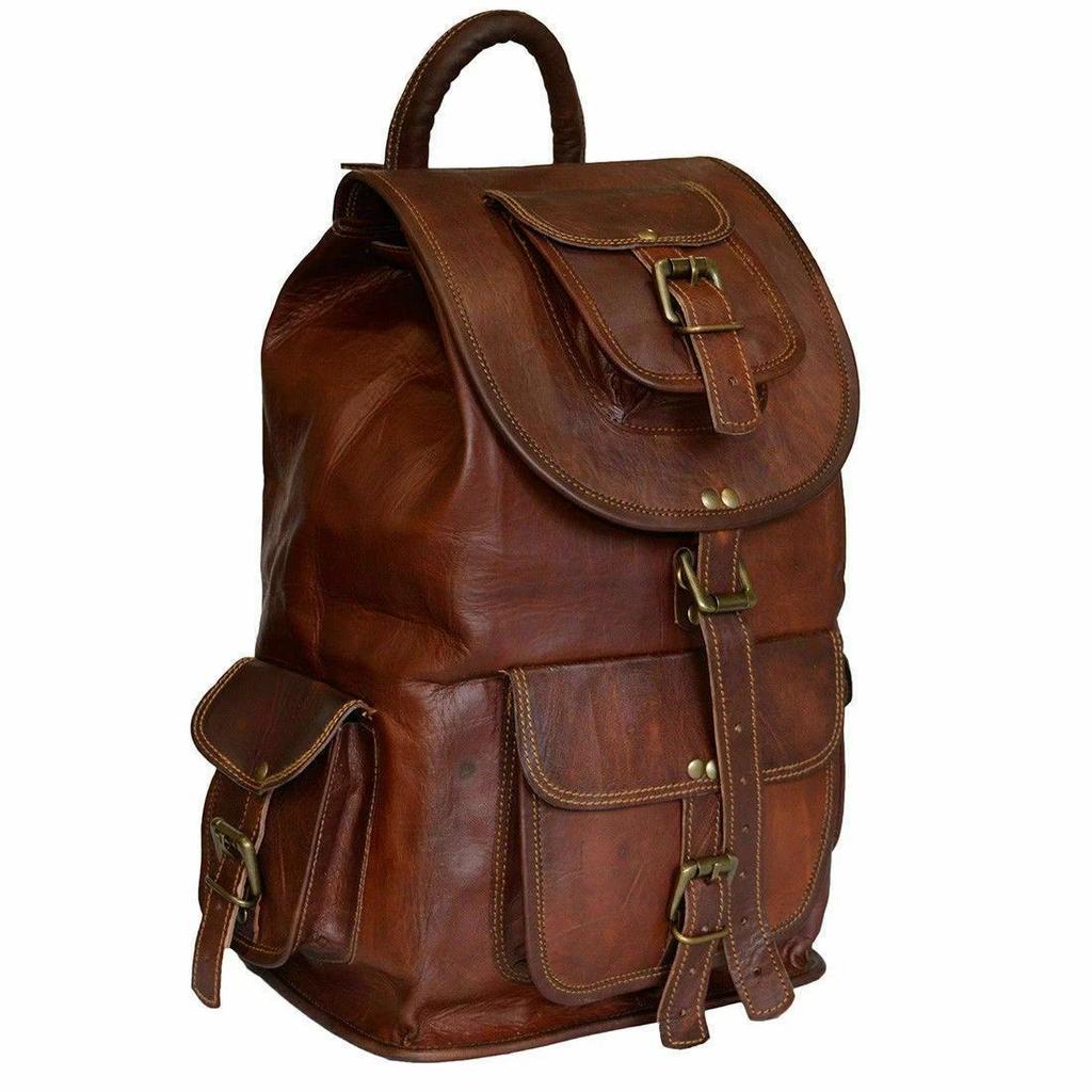 New Men'S Genuine Leather Vintage Laptop Backpack Rucksack Messenger Satchel Bag