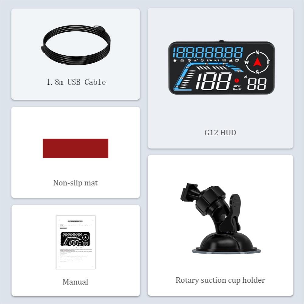 ZQKJ G12 GPS HUD For All Cars Speedometer Car Head Up Display Digital Speed Meter Clock Km/h Odometer Automotive Electronics