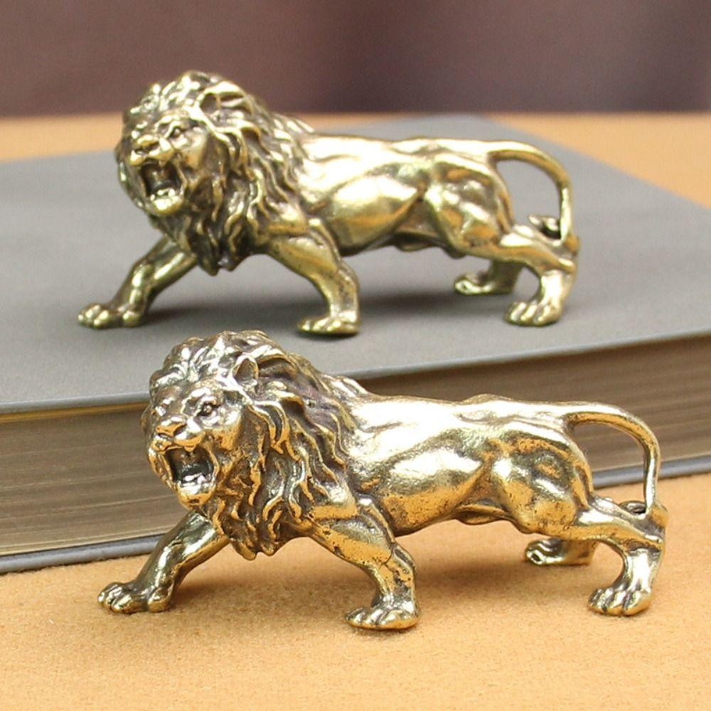 Creative Pure Copper Lion Statue Copperware Lion Shape Brass Lion Sculpture Small Antique Lion Ornaments Tea Pet