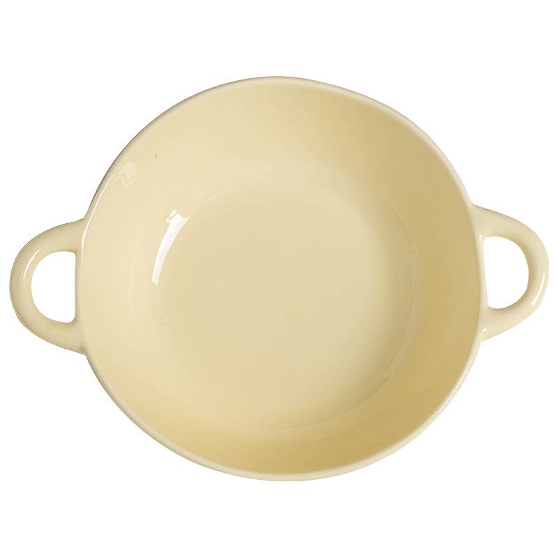 Cream Color Solid Color Ceramic Binaural Bowl Household Soup Bowl Tableware Bowl Binaural Yogurt Bowl Fruit Salad Bowl Noodle Bowl