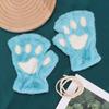 Winter Warm Fingerless Gloves Lovely Sweet Bear Paw Thickened Plush Half Finger Glove Multicolor Fluffy Soft Cat Claw Mittens