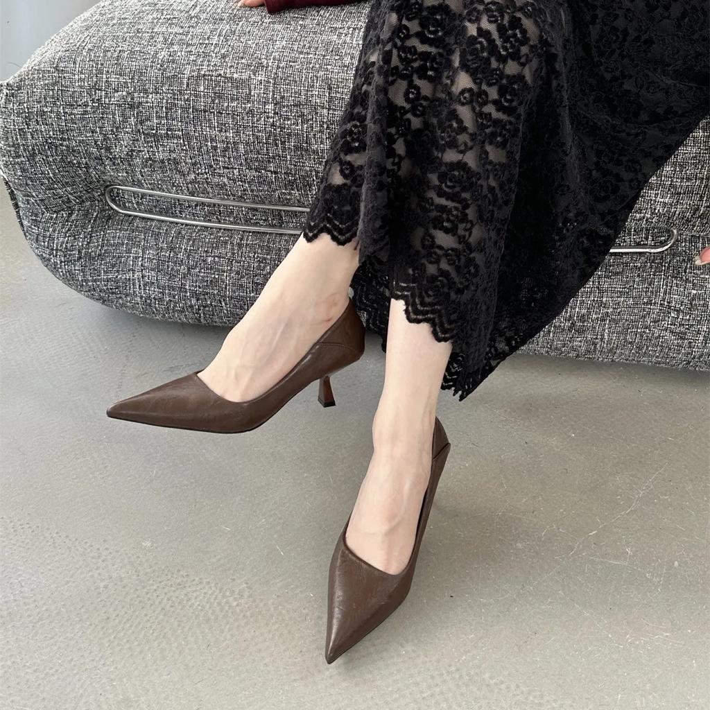 Office Footwear Leopard Print Women Pumps Heeled Shoes Fashion Pointed Toe Ladies Low Heel Shoes Career Female Slides Sandals