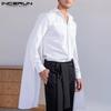 Spring Mens Fashion Elegant Cape Shirts Long Sleeves Turn-down Collar Silky V Neck Ponchos Cloak Solid Party Tops S-5XL
