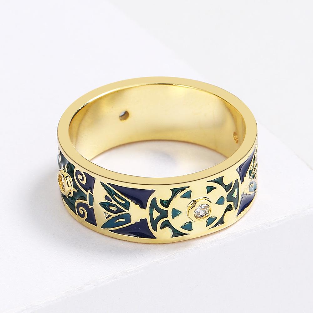 Exquisite Creative Handmade Enamel Ring for Women's Fashion Bohemian Pattern Colorful Dripping Glue Engagement Ring