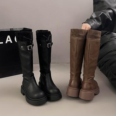 Осень и зима новая мода повседневные длинные женские сапоги на платформе с круглым носком