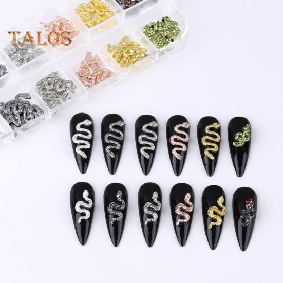 60Pcs/Box Snake Nail Charms with Rhinestones Elegant And Fashionable Nail Art Accessories for Women And Girls