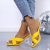 European and American High Heeled Women's Sandals 2024 Summer New Woven Design with Anti Slip Open Toe Transparent Slippers