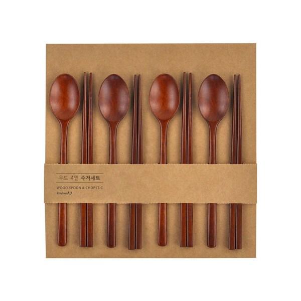 Children's Wooden 4-person Spoon Set, Mixed Colors, 1 Set, Spoon + Chopsticks