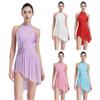 Womens Ballet Lyrical Dance Dresses for Figure Skating Halter Strappy Back Asymmetrical Hem Shiny Rhinestones Leotard Dress