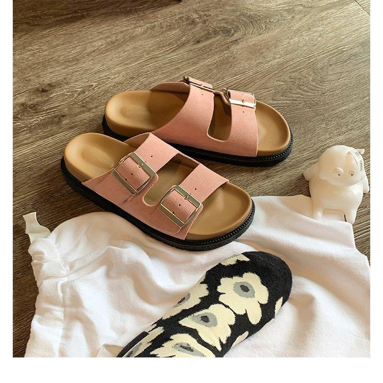 2024 новые летние ретро-тапочки на плоской подошве с квадратной пряжкой, регулируемые, женские, удобные