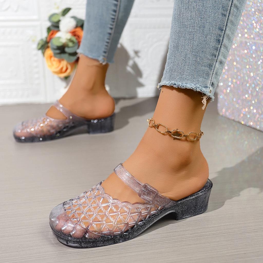 Fashion 2025Womens Slippers Summer Breathable Casual Round Toe Sandals Mom Transparent No-slips Slides Flips Flop
