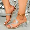 Fashion Popular Gold Silver Chunky Heel Women Sandals 2025 Spring New Rhinestone Decor Zapatos Big Square Toe Fashion Beach Sandels