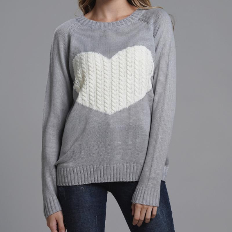 IHUASU Женский осенне-зимний свободный свитер с круглым вырезом, трикотаж Love Fashion Sweater