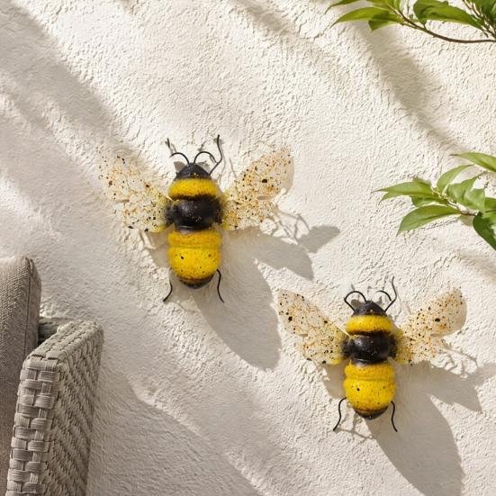 Подвесное украшение для патио 2 шт. 3D металлическая пчела, настенное искусство, декорация, Железная скульптура, украшение для забора на заднем дворе, атмосферостойкий декор для улицы, двора, сада