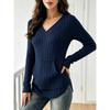 Women S Casual Knit Ribbed V Neck Long Sleeve T Shirt