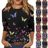 Women's Fashion Casual Round Neck 3/4 Sleeve Loose Printed T-Shirt Ladies Top