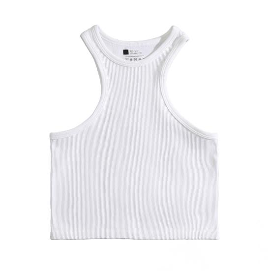 Yousheng Женский жилет для бега с круглым вырезом без рукавов, короткие майки, однотонный цвет, ребристый, эластичный, быстросохнущий жилет со спиной-борцовкой