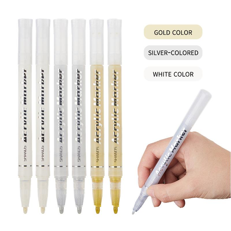 Artist Painting Illustration Metallic Crafts Markers Pens 3pcs Gold Silver White Large Capacity Acrylic Markers Highlighter Set