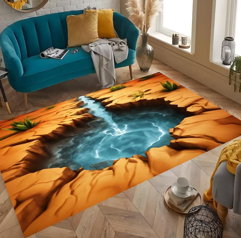 3D ковер с дизайном 'Пещера, Водный Бассейн, Бездна', Нескользящий, Машинная Стирка, Модный, для Спальни, Гостиной, Пляжный Стиль, Напольный Коврик, Декор для Дома