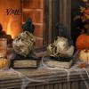 Spooky Gothic Home Decor Accessories Halloween Skull Head Statue, Crow And Book Sculpture, Table Centerpiece Resin Statue for Party Realistic
