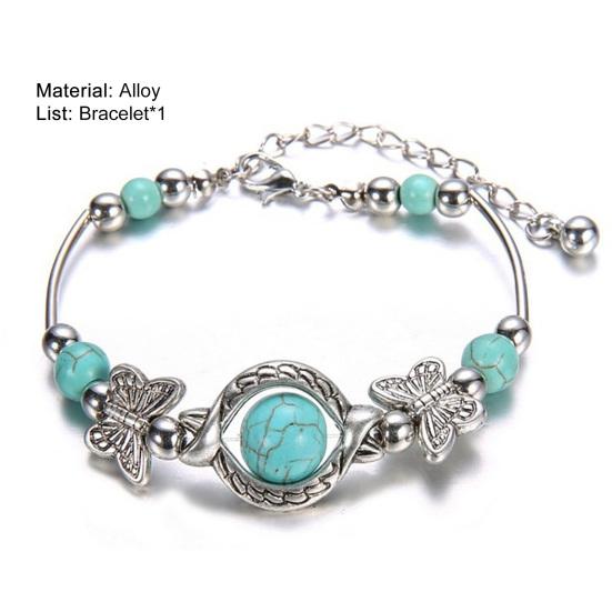 Декор в виде бабочек, регулируемый браслет унисекс, бирюзовые бусины ручной работы, браслет в стиле ретро, ​​ювелирные аксессуары