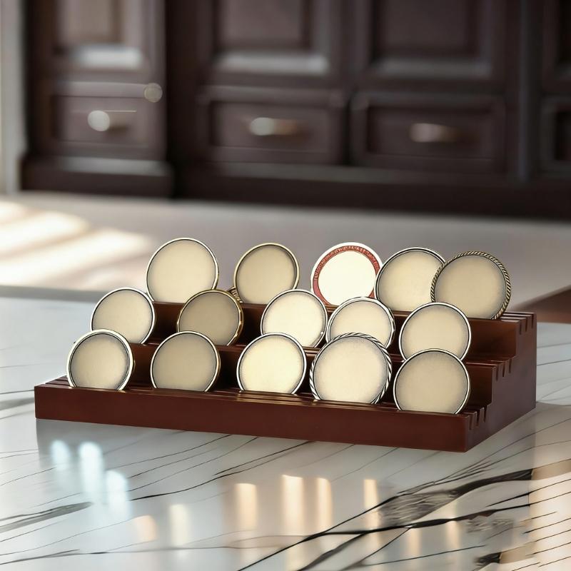 Trapezoid Multi Layer Wooden Coin Display Shelf for Coin Collections with Sturdy Base Easy Assembly and Classical Home Decors