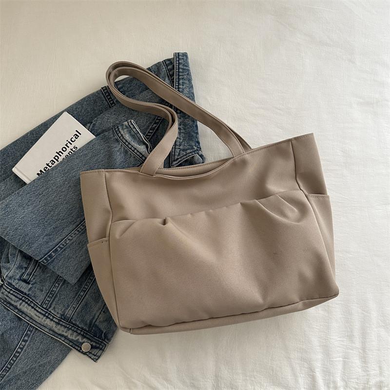 2024 Fashionable Large Capacity Canvas Tote Bag Stylish Commuter Shoulder Bag In White Gray Black Khaki Colors