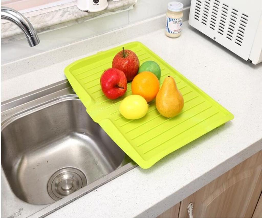 Rectangular Kitchen Drain Tray and Storage Rack for Fruits, Vegetables, and Tableware