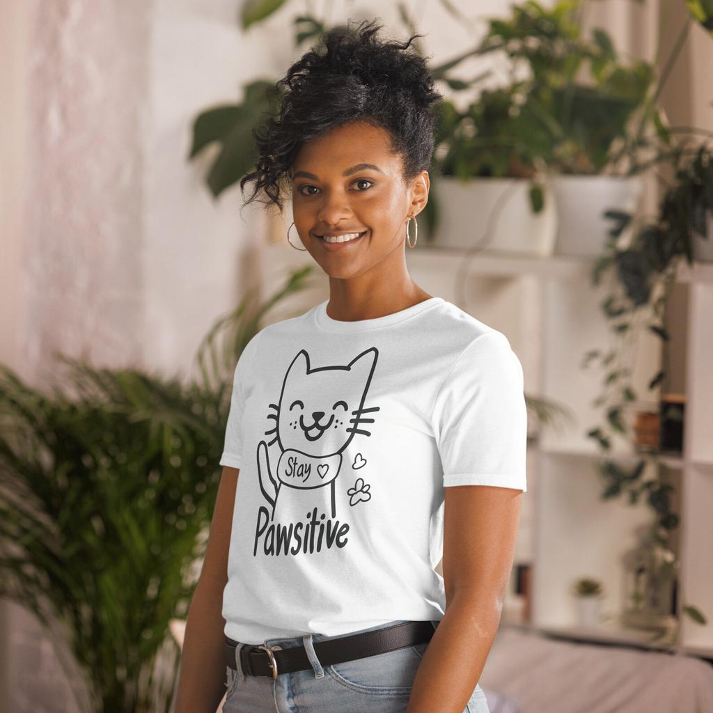 Stay Pawsitive Cat T-Shirt and kids shirt – Positive Cat Lover Graphic Tee