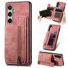 For Samsung Galaxy S25+ Case with Zipper Card Holder Retro Leather TPU Phone Cover