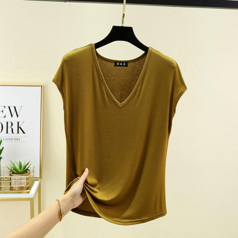 Women's Plus Size V-Neck Modal Tank Top - 2024 Summer Casual Solid Color, Sleeveless and Loose Fit