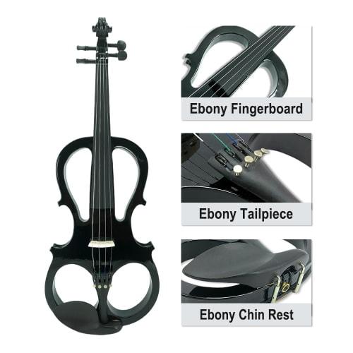 Vetimobato 16-inch Electric Viola - Practice Silent Viola Solid Wood Walnut, Maple Neck, Ebony Fittings, Metallic Coating, Includes Case, Bow, Headpho