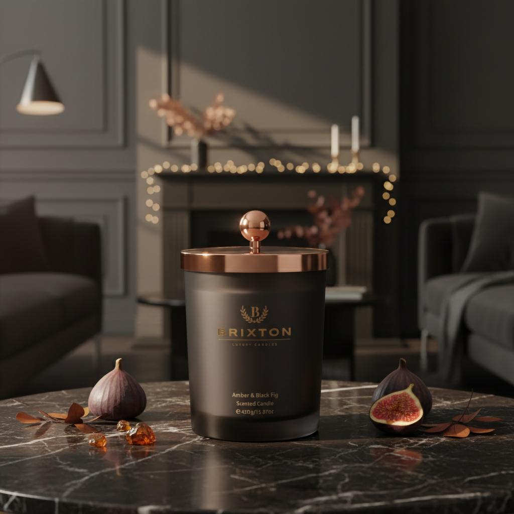 Brixton Scented Candle in Glass 450g Amber & Black Fig Homms