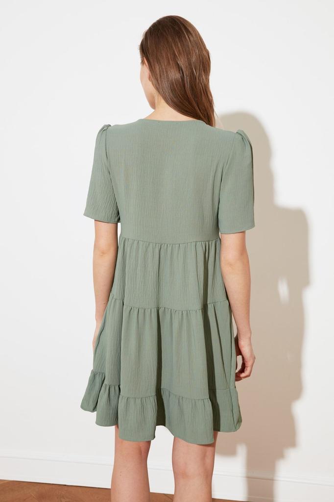 Women's Style Dress Emerald Green Wide Cut Mini Woven Dress