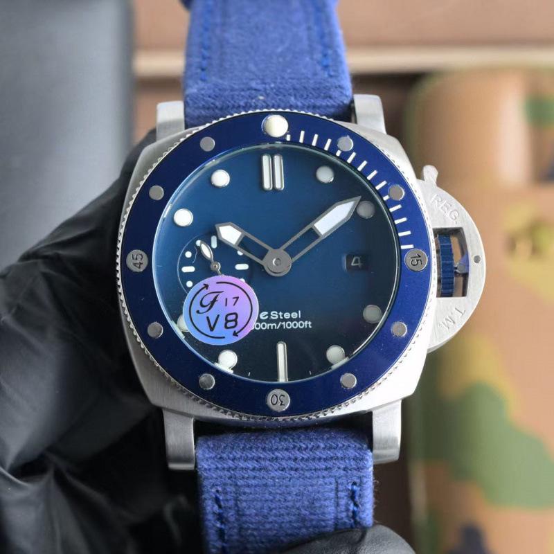 Мужские автоматические часы Panerai High Fat Da Hai 44 мм с холщовым и резиновым ремешком.