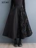 Black Skirts Asymmetrical Floral Patchwork Loose Woemn ZZ0102