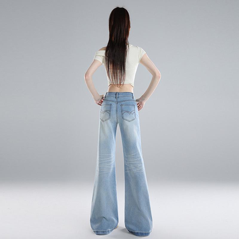 Retro light-colored washed jeans women's summer new high-waisted thin elastic micro-pull pants cat whisker micro-pull pants children