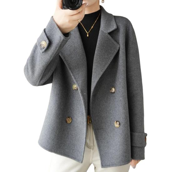 Женская куртка с лацканами, однотонное двубортное шерстяное пальто, короткое, свободное, с длинными рукавами, для поездок на работу, свиданий, весна, осень, зима, пальто