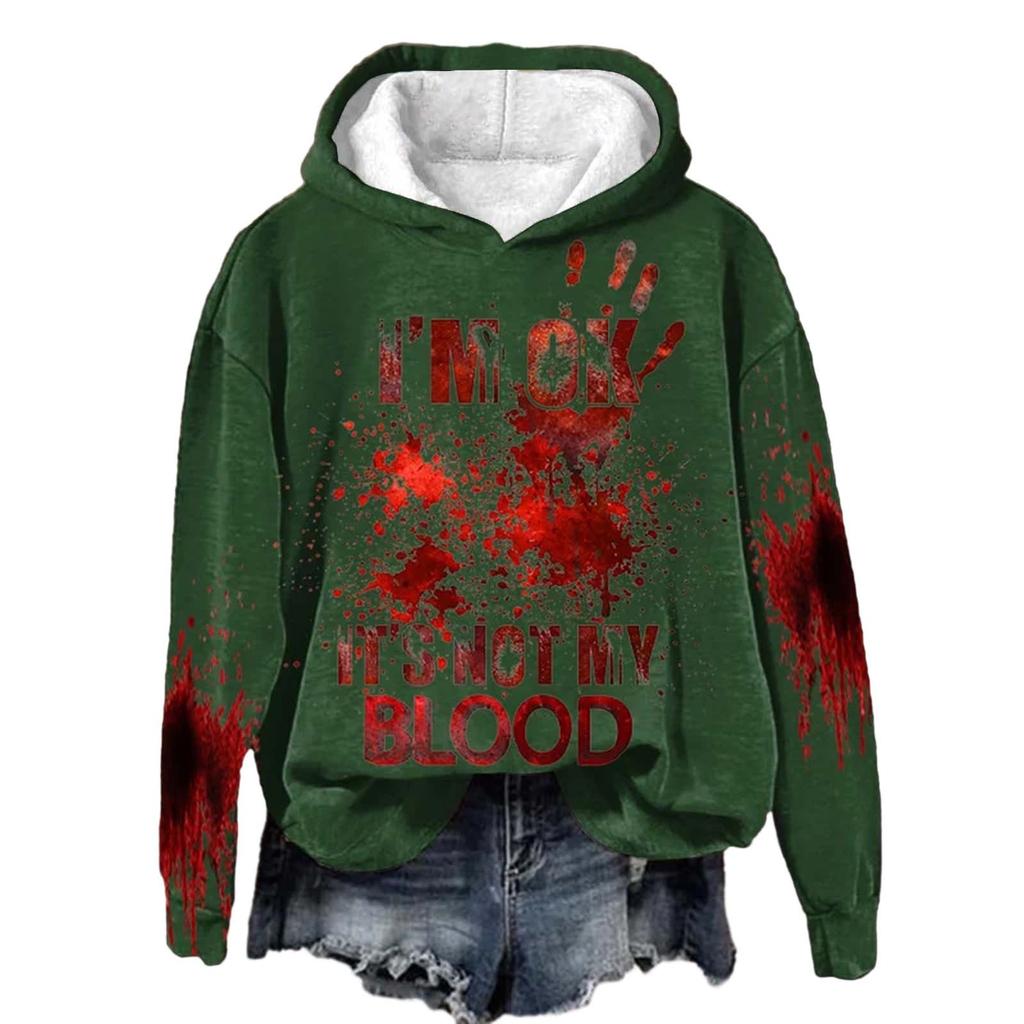 Я в порядке, это не моя кровь. Женские повседневные милые топы с длинным рукавом. Рубашки. Женские повседневные топы с длинным рукавом.